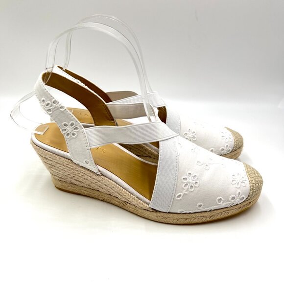 Talbots Womens Size 8 White Eyelet Espadrilles Wedges Heels Shoes - Picture 1 of 13